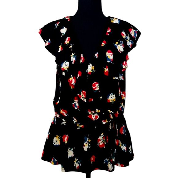 Ralph Lauren Blouse Black Label Floral Ruffles Medium - Picture 1 of 11
